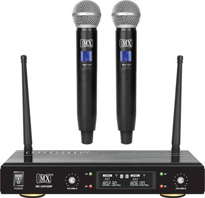 MX Professional UHF Series Wireless / Cordless Microphones UHF-400 Microphone with 2 Metal Handhelds in Black Plastic Flight Case Microphone