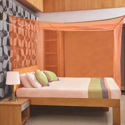 Janki Enterprises Nylon Adults Washable Polycotton Mosquito Net for double bed and Single Bed-5x7 ft Peach Mosquito Net