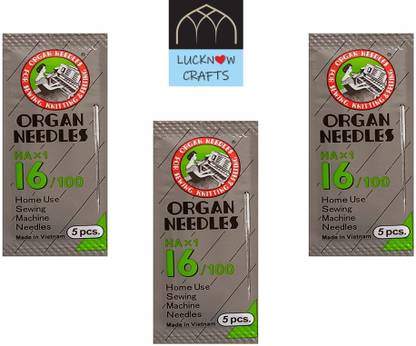 Lucknow Crafts Premium 3 Pack Organ Stainless Steel Needles | Size 16 | HAx1-16/100 | Home Use Sewing Machine Needle Machine Sewing Needle