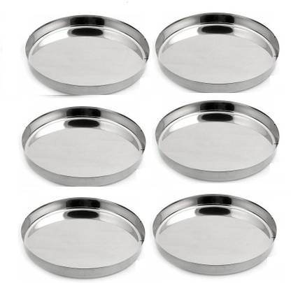 LIMETRO STEEL Stainless Steel Heavy Gauge 6 Pcs Dinner Plates / Lunch Plates / Bhojan Thali ( Size: 13, Diameter: 30 cm, 6 Pieces) Dinner Plate