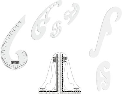 KHYATI Designing French Curves- Set of 8 curves-1 pc of French curve 6 shape with marking (36 cm) and 4 pcs of accurate French curve with inking edges (without marking), 1 pc of French curve (mundha) and 2 pcs of triangle curve- Tailoring scales/ tailoring material Ruler