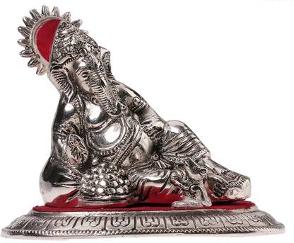 KridayKraft White Metal Silver Plated Masand Ganesh Showpiece Idol For Home Décor and Gift Purpose Decorative Showpiece  -  15 cm