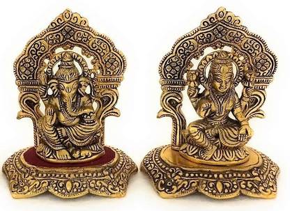 INDOGIFTS INDOGIFTS : Beautiful Handcrafted Goddess Lakshmi Ganesh Idol for Diwali Festival (13cm x 8cm, Golden) Decorative Showpiece  -  13 cm