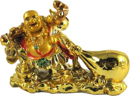 Saubhagya Global Dragging Money Bag Laughing Buddha for Health, Wealth & Prosperity Decorative Showpiece  -  5.5 cm