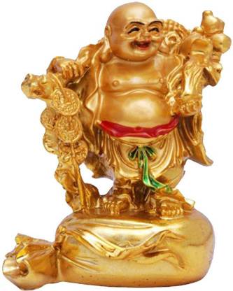 shakti 100% original Laughing Buddha Standing on Money Bag For Wealth Decorative Showpiece - 9 cm