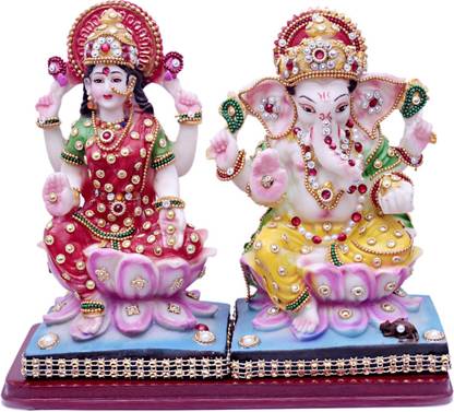 Buji Handicraft laxmi ganesha idol laxmi ganesh murti laxmi ganesh statue Decorative Showpiece  -  17 cm
