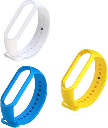 Like Star Soft Silicon Replacement Brand Strap For Mi Band 5 Pack of 3 (yellow,sky blue,white) Smart Band Strap