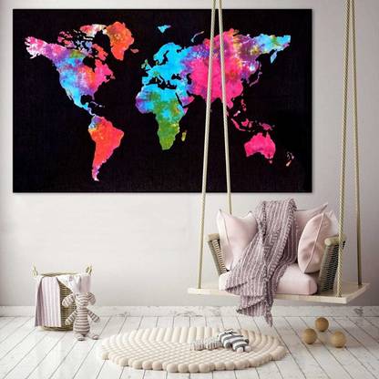 TOUCH 'N' GLOW World Map Boho Psychedelic Bohemian Tapestry Tapestry