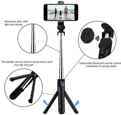 PULTO Bluetooth Selfie Stick with Tripod Stand With Wireless Remote Photo Clicker Single Gimbal for Mobile