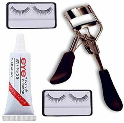 AVEU Combo of Eyelash Curler, Eyelash Glue and False Eyelashes - Pack of 2) (Set of 3)