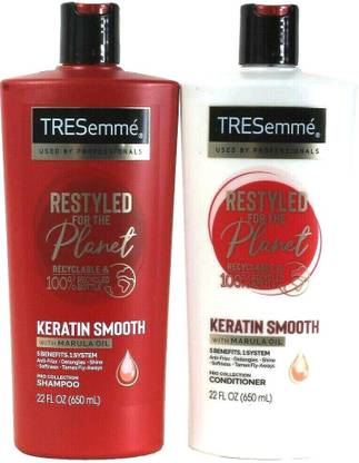 TRESemme Restyled For the Planet Keratin Smooth With Marula Oil Pro Collection 5 Benefits 1 System Shampoo+Conditioner (Imported) Made in USA