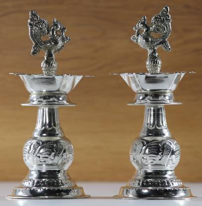 WHITE LOTUS Silver Plated (Pack of 2) Table Diya Set