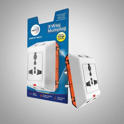 Wipro North-West 3way Multiplug With Universal socket( over voltage spike protection). Suitable for Household, Office, computer & IT peripherals, Telecommunication, Network, Precision instruments, VCD/DVD, TV, High-Grade Loudspeaker, Home & Personal care Appliance And other sensitive Electronics Equipment. Three Pin Plug
