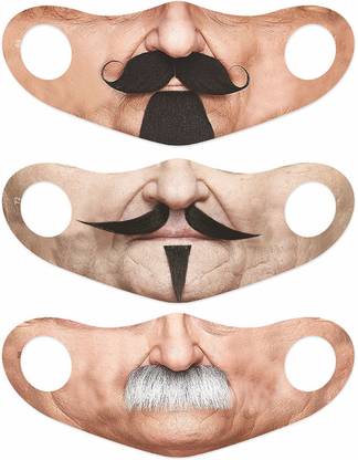 Think Design Realistic Human Face Digital Print Mask Stylish Moustache Face Reusable Cloth Mask