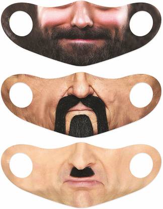 Think Design Realistic Human Face Digital Print Mask Stylish Moustache and bearded man Cloth Mask