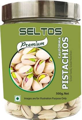 Seltos 100% Natural Premium Californian Roasted & Salted Pistachios/Pista 500g in Reusable Strong Jar. Pistachios