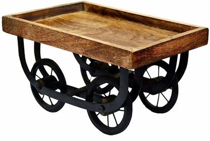 S.I Creation Handicrafts Wooden Serving Cart/Tray with moveable Iron Wheels Snack Serving Platter for Dining Table Tray