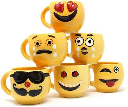 Turtle King Pack of 6 Ceramic Funky Yellow Handcrafted Ceramic Small Tea/Coffee Cups (Set of 6)