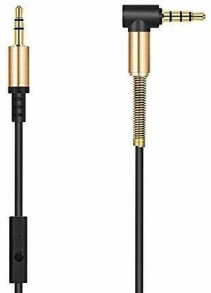 Deep-Tech AUX Cable 1.5 m Improved Black L-Shaped 3.5Mm Aux Cable With Mic Male To Male Audio Cable With Inline Wire Control Button For Music And Smart Control