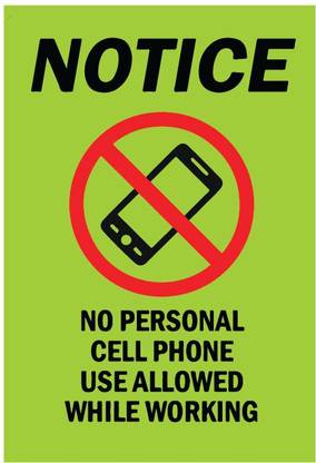 VVWV No Personal Cell Phone Use Allowed While Working Sign Sticker Emergency Sign