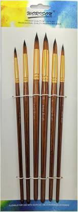 worisonn izone Painting Brushes for Professionals Artists Pointed Round Size 2,4,6,8,10,12 (Set of 6, Brown)