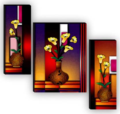 saf Set of 3 Flower Pot UV textured High Quality MDF Self Adeshive Digital Reprint 12 inch x 9 inch Painting