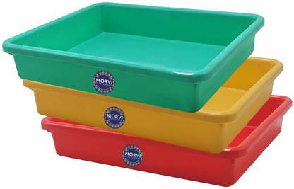 Morvi Rectangular Shape Exel Small Multipurpose, Red Yellow Green Tray