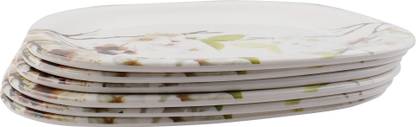 Golden Fish Unbreakable Melamine (Floral Print) Square Full Dinner Plates (Set of 6) Dinner Plate