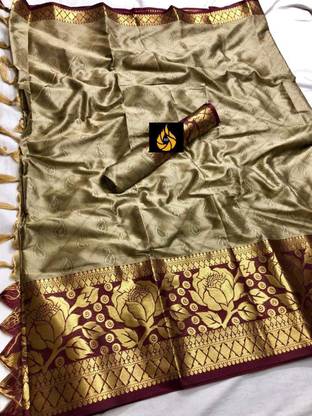 GOPEEE Self Design Bollywood Cotton Silk Saree with Unstitched Blouse