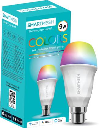 SmartMesh SMB09B2 9 Watt WiFi Enabled Smart LED Bulb Compatible with Alexa and Google Assistant (Screw-Type Bulb) - 16 Million Colors , Shades of White Smart Bulb