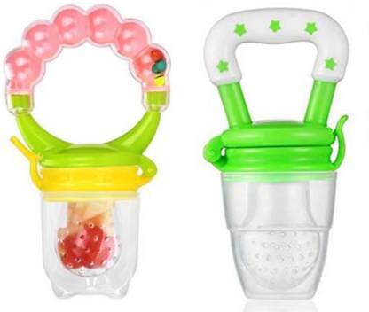 Meher Enterprises Pack of 2 Baby Food Feeder & Rattle Feeder ||Fruit Feeder Pacifier||Fruit Nibbler-Best Infant Teething Toy fruit Teether||Soft Silicone Fruit Teethers for Babies||Fridge & Dishwasher Safe || 100% BPA-Free Teether Set for Boys & Girls Feeder Teether and Feeder