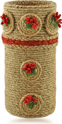 Jute handicraft Red Flower Design vase010, Jute vase 010 Vase Filler