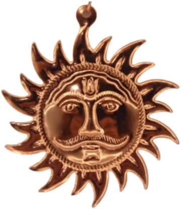 chaitanya Surya Dev/Sun Wall Door Hanging Metal Yantra for Vastu & Positive Energy, Copper Finish Surya Hanging for Wall/Home/Room/Temple/Office/Factory/Car/Truck Decorative & Good Luck, Diameter: 4Ã4"inches (Pack of 1)