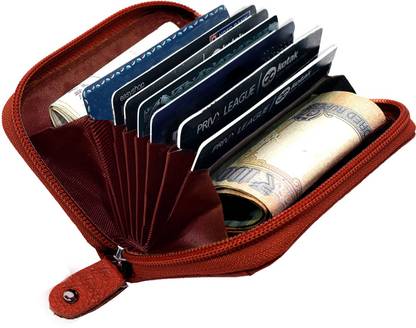 ABYS Genuine Leather Men Wallet||ATM Card Case||Money Purse||Card Holder with Zip Closure (Brown) 7 Card Holder