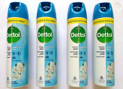 Dettol KILLS COLD & FLU VIRUS DISINFECTANT SPRAY KILLS H1N1 VIRUS [ PACK OF 4 ]225 ML EACH SPRING BLOSSOM