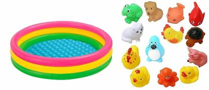 vworld Amazing 3 Feet Baby Bath Tub Squeeze 12 PCs Chu Chu Sound Animal Bath Toys for Kids (Multicolor) (3FEET12PCCHUCHU) Bath Toy