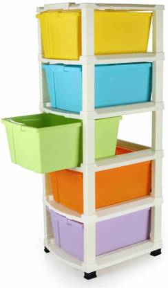 AMIGOS STORE 5 Layer Foldable Modular Drawer Organizer Multipurpose Drawers Boxes Storage Rack, Extra Large Basket, Plastic (Multi Color) Plastic Free Standing Chest of Drawers
