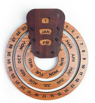 Galliard Wooden Calendar Perpetual Circular (Red & Brown) Perpetual Wall Calendar