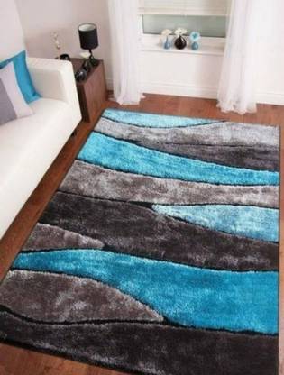 RM Handloom Blue, Grey Polyester Carpet