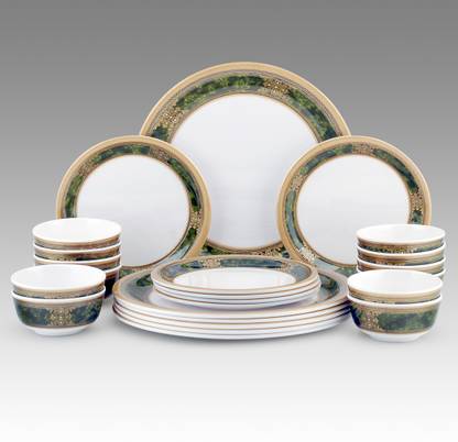 Dinewell Pack of 40 Melamin 40 PCS GOLDEN DINNER SET GREEN GOLD Dinner Set