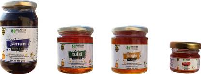 HAPPIEE NATURALS RAW AND UNPROCESSED HONEY COMBO(JAMUN HONEY - 550 gms, TULSI HONEY - 250gms, JUNGLE HONEY - 250gms, WILDBERRY HONEY - 50gms)