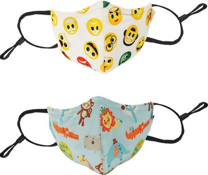 Chicco ComfyPro Face Mask EMOJI JUNGLE 3-6Y ( Pack of 2) 00010878000000 Reusable Cloth Mask With Melt Blown Fabric Layer