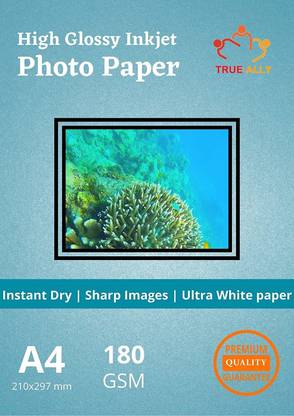 True-Ally 180 GSM High Glossy Photo Paper A4 Size for Inkjet Printer (White) Water-resistant, Dries Quickly DIY Printing Label Art (A4-40 Sheets) Unruled A4 180 gsm Photo Paper