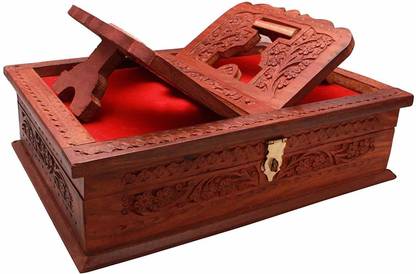 Kraftsville Wooden Rehal Box with Holy Book Stand. Handmade Wood Carving Product Very Useful for Read Holy Books. Wooden Brown Rehal