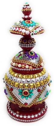 CRAFT HAND Wedding Sindoor Box/Wooden Sindur Dani with Meena Work Decorative Showpiece  -  20 cm