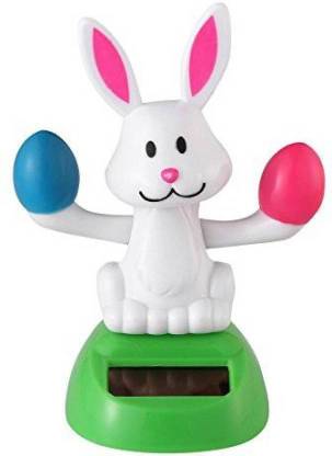 Gwals Solar Shaking Moving Head & Hand Rabit Toys Solar Powered Swinging Animated Bobble Dancer Toy for Car Dashboard ( Color may very as Available ) Decorative Showpiece  -  10 cm