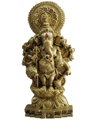 JRG Drusti Ganesha Gold Antique Brass Finish Idol Statue Decorative Showpiece  -  15 cm