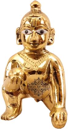 IndianArtVilla Brass Handmade Lord Laddu Gopal Ji God Idol | Temple Poojan|Gift item Decorative Showpiece  -  10.5 cm