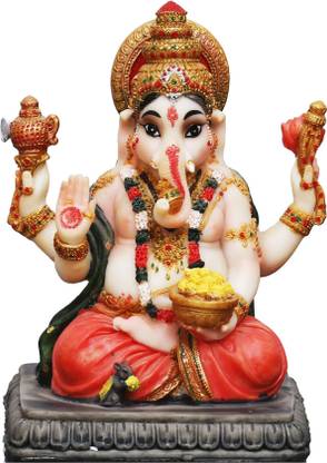 Sri Krishna Culture Ganesh Ji/Ganpati Ji Murti Sitting Pose-Hindu God and Goddess Idol/Statue/Murti/Figurine-Height-5.5"-Polyster Resin-Multicolour Decorative Showpiece  -  13.97 cm