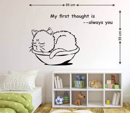 WALLDECORS 60.96 cm CUTE SLEEPING PUSSY CAT IMAGE Self Adhesive Sticker